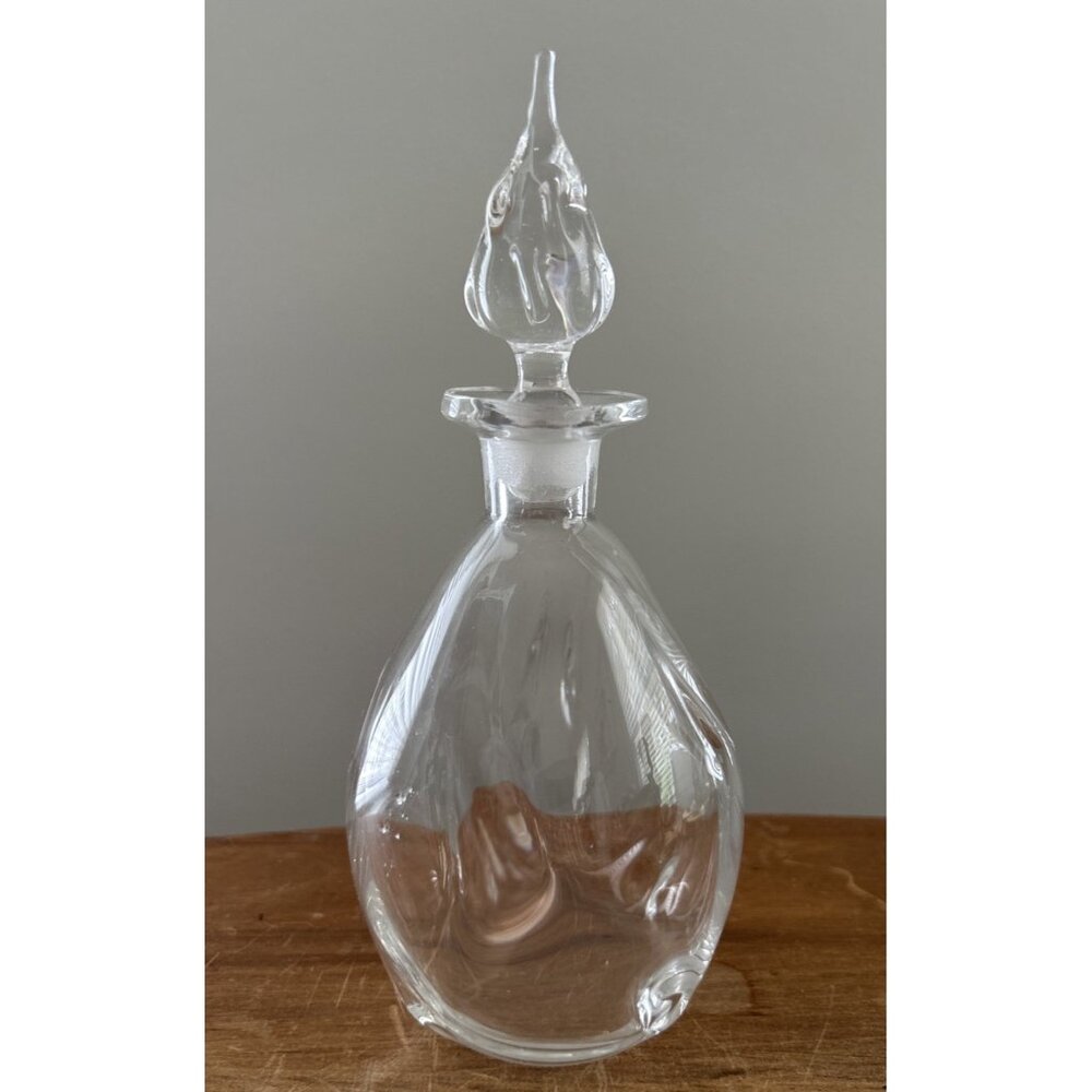 HAND BLOWN CLEAR GLASS DECANTER / PERFUME BOTTLE 8.5” Teardrop Stopper